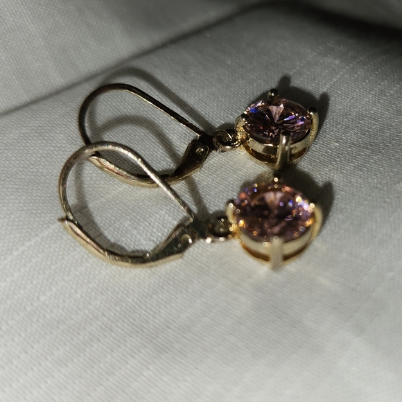 Round Faceted Pink Stone Earrings - Picture 4 of 11